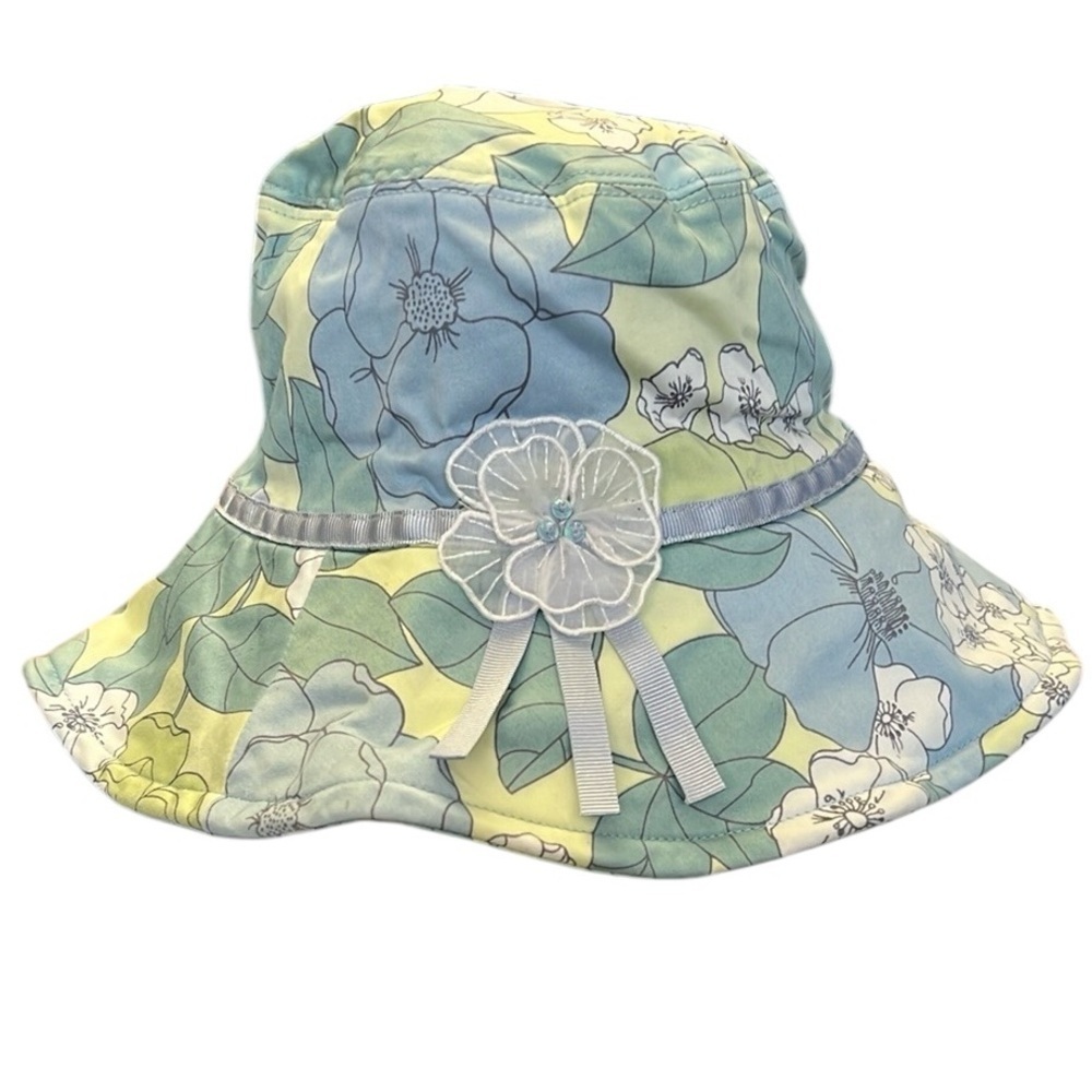 Vintage Y2K Gymboree Floral Bucket Hat Petit Four Appliqué Cotton Pastels L/XXL